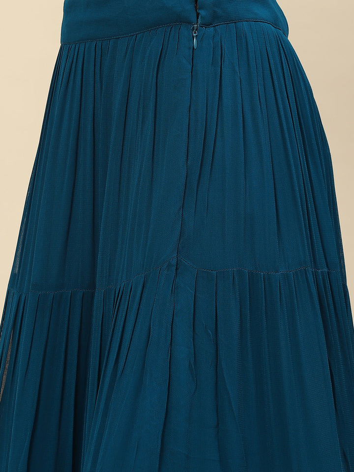 Sequin Embroidered Georgette Peplum Choli With Lehenga &amp; Dupatta