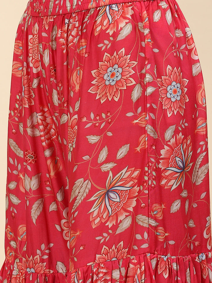 Floral Digital Printed Chanderi Kurta With Garara &amp; Dupatta