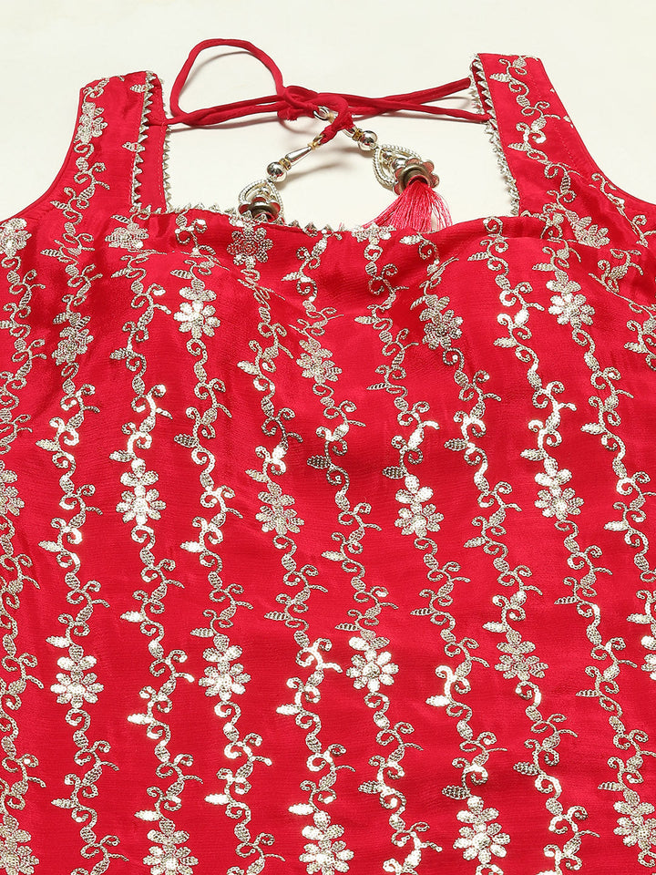 Sequin Embroidered Crepe Kurti With Garara &amp; Dupattta