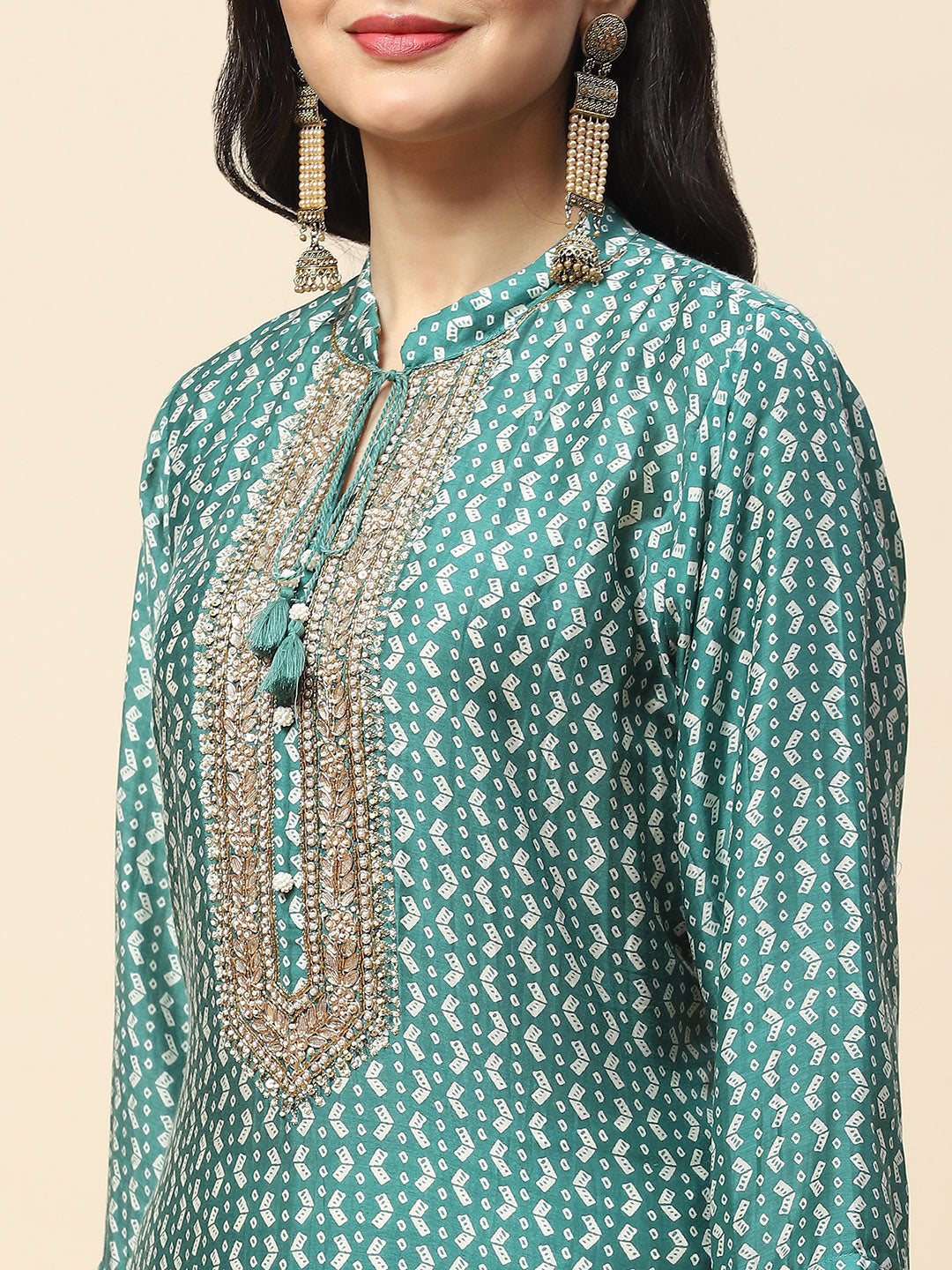 Printed With Yoke Embroidered Muslin Kurta