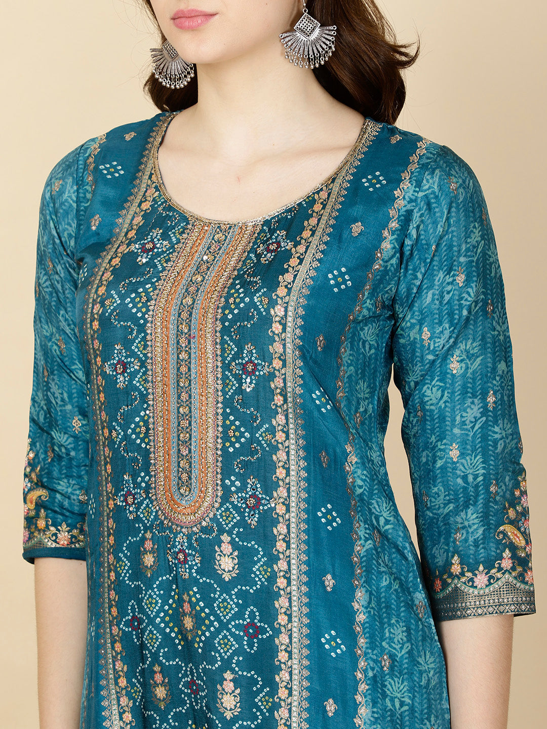Printed Handloom Kurta With Pants &amp; Dupatta