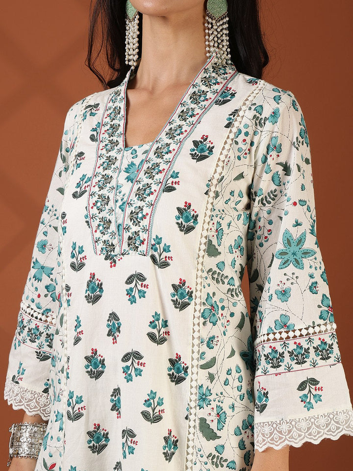 Printed Cotton Blend Kurta With Pant &amp; Dupatta