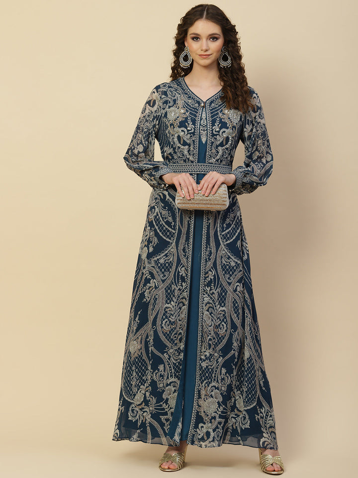 Digital Floral Printed Georgette Gown With Jacket