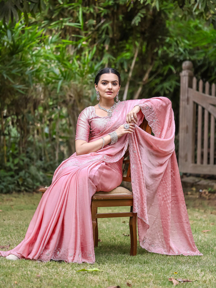 Cutdana Embroidered Chinon Saree