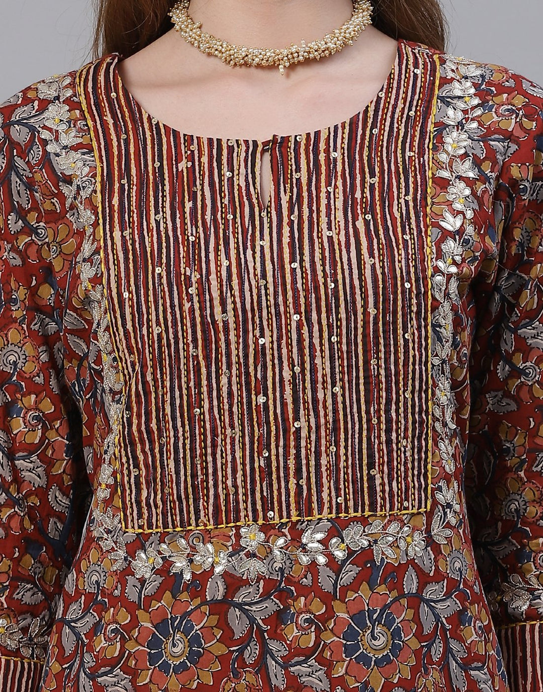 Printed Cotton Gota Trim Kurti Pant Set