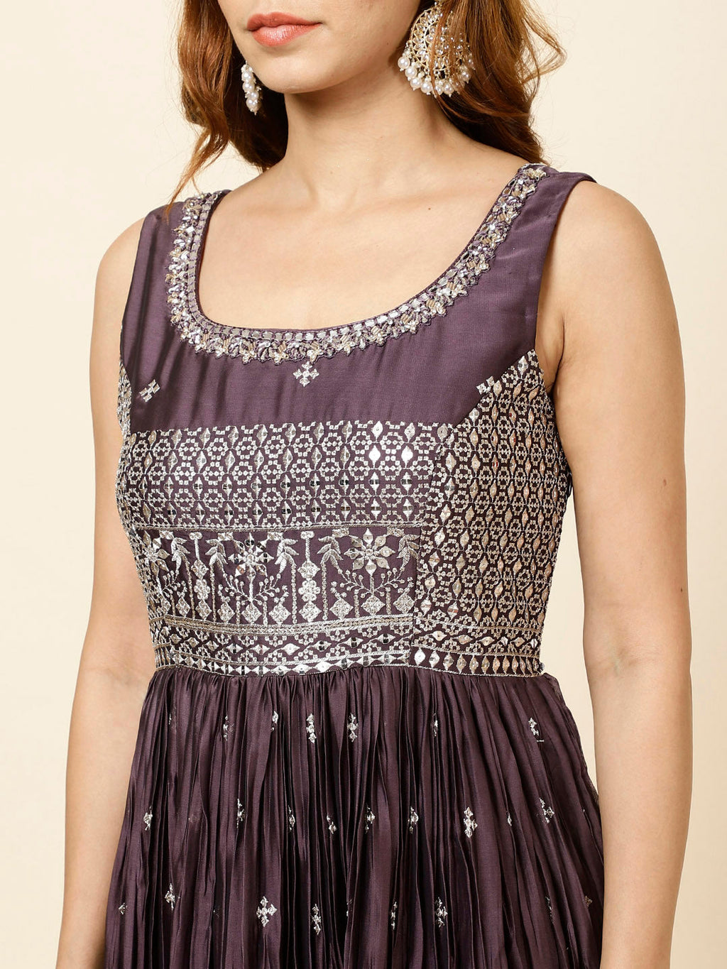 Zari Booti Embroidered Crepe Anarkali Kurta With Dupatta