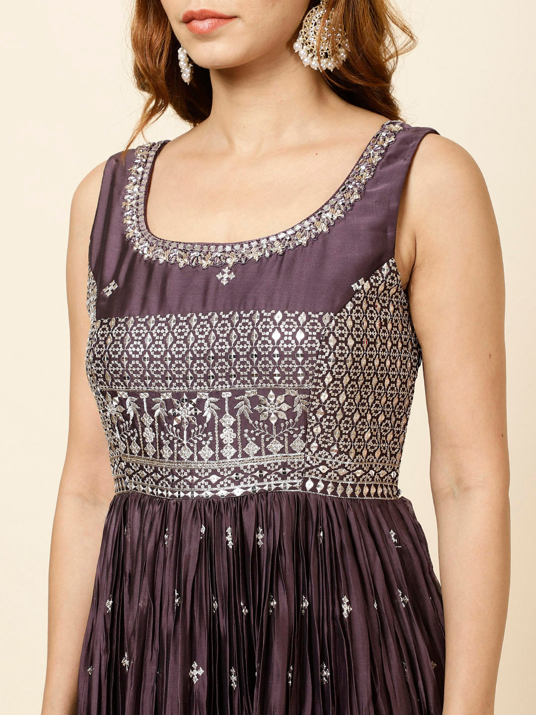 Zari Booti Embroidered Crepe Anarkali Kurta With Dupatta