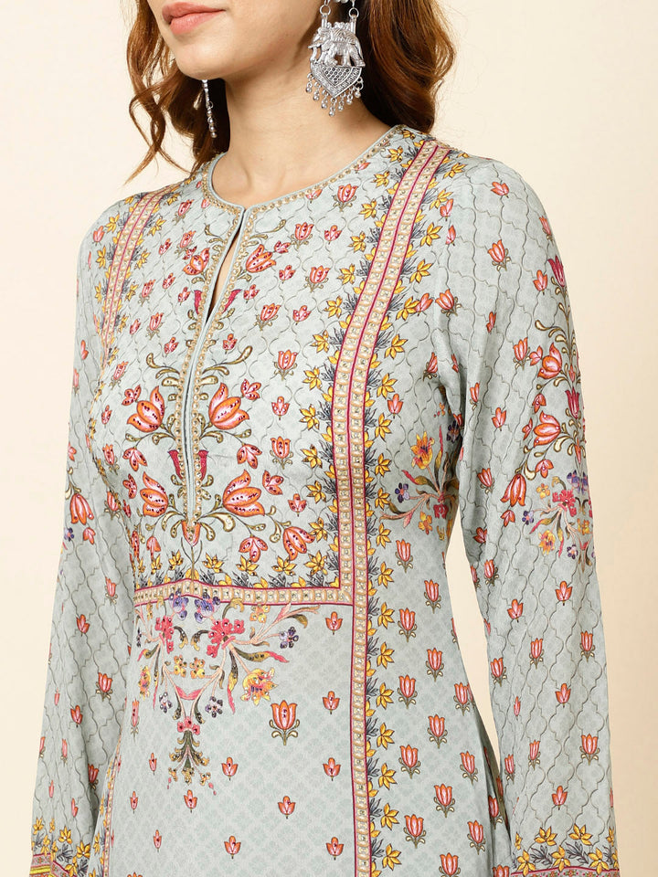 Digital Floral Printed Crepe Kurta With Palazzo &amp; Dupatta