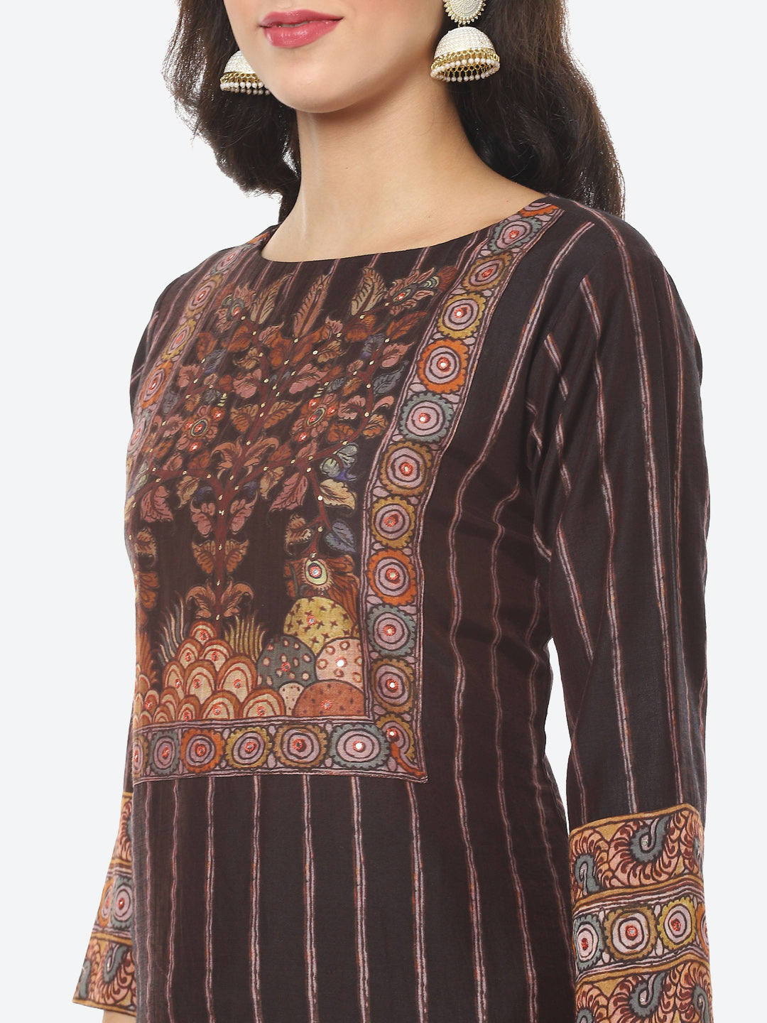 Striped Printed Chanderi Kurti With Pant