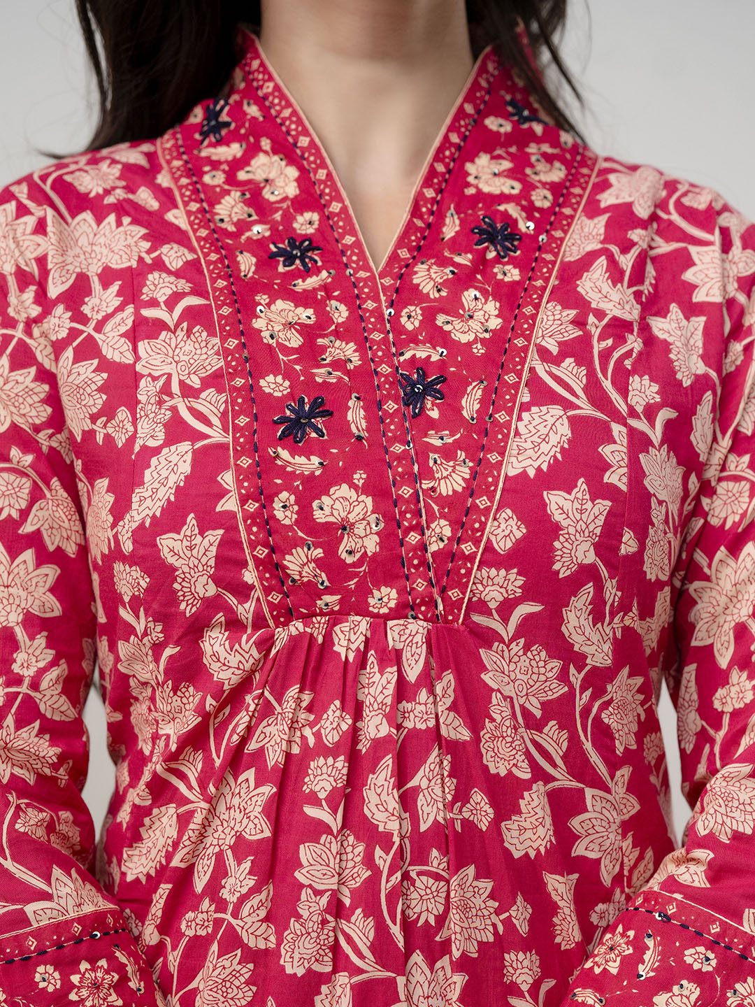 Floral Parinted Cotton Kurta With Pants &amp; Dupatta