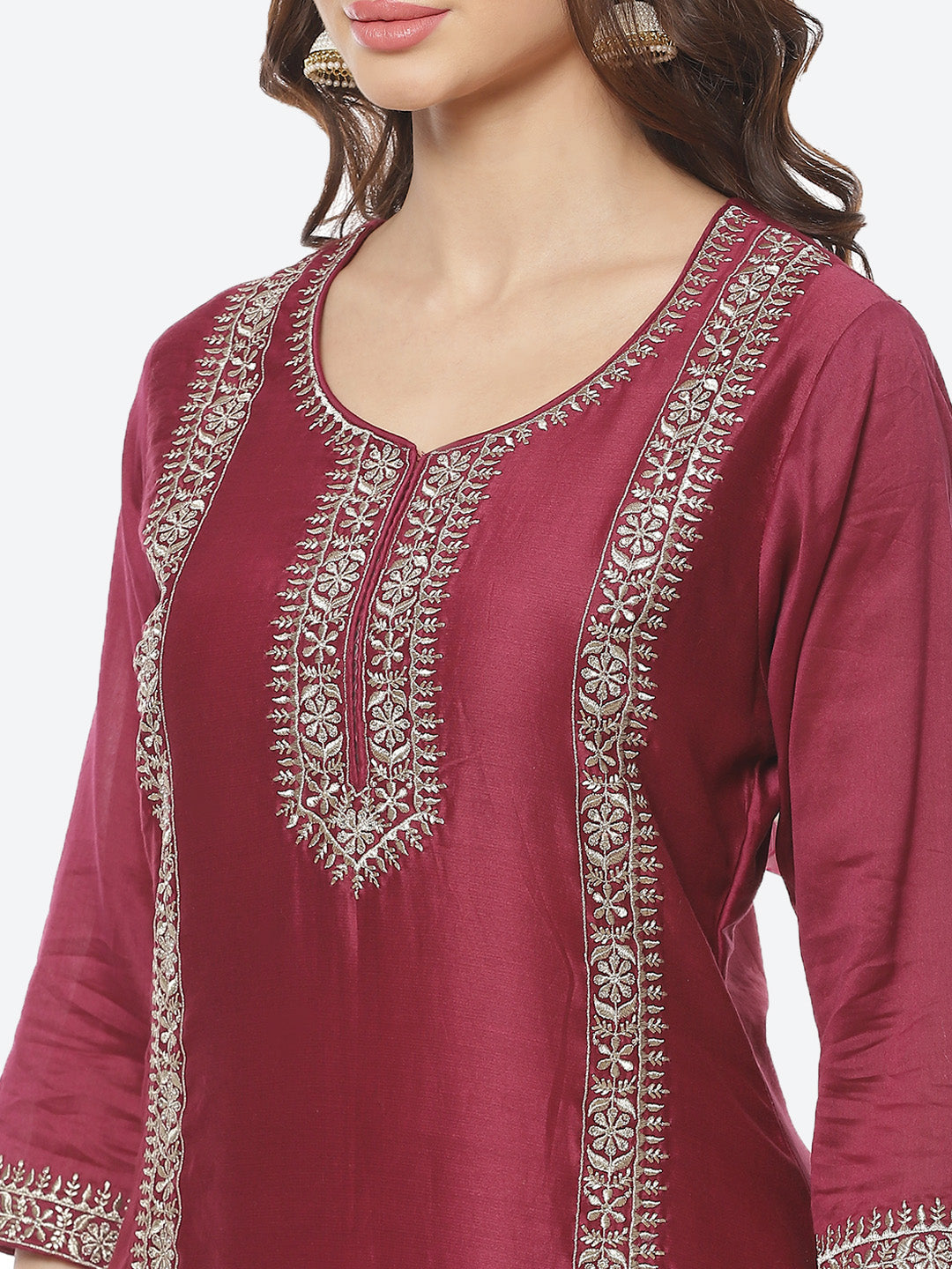 Embroidered Zari Cotton Stitched Salwar Kameez With Organza Dupatta
