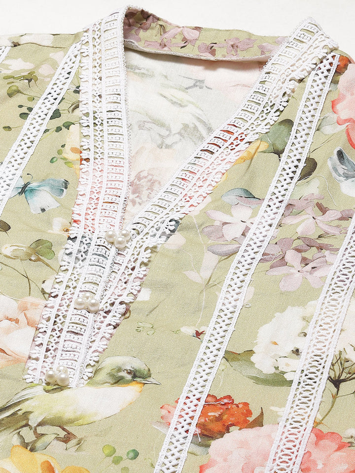 Floral Printed Cotton Kurta With Pants
