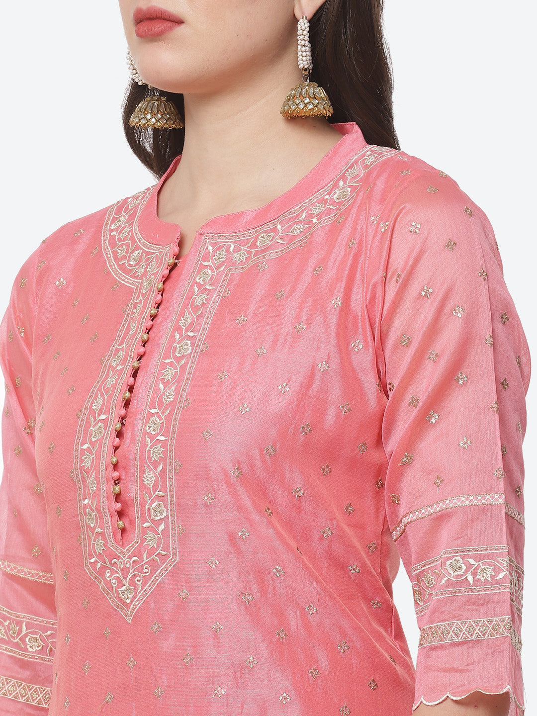 Resham Jaal Cotton Chanderi Stitched Salwar Kameez With Embroidered Dupatta