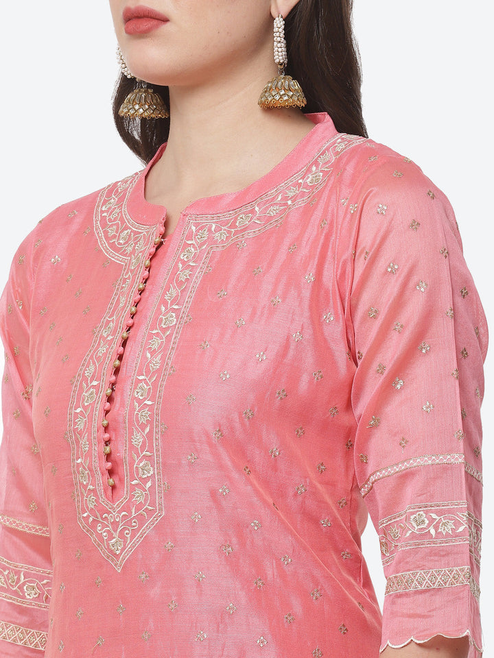 Resham Jaal Cotton Chanderi Stitched Salwar Kameez With Embroidered Dupatta