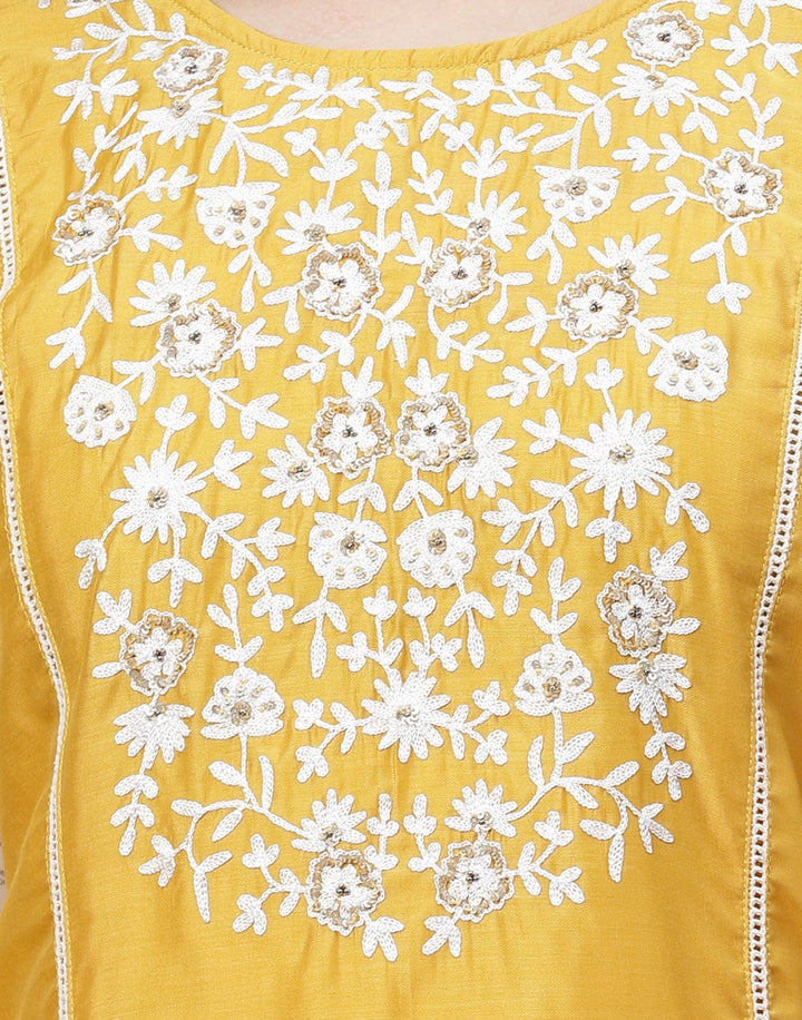 Embroidered Chanderi Kurti with Pant Set