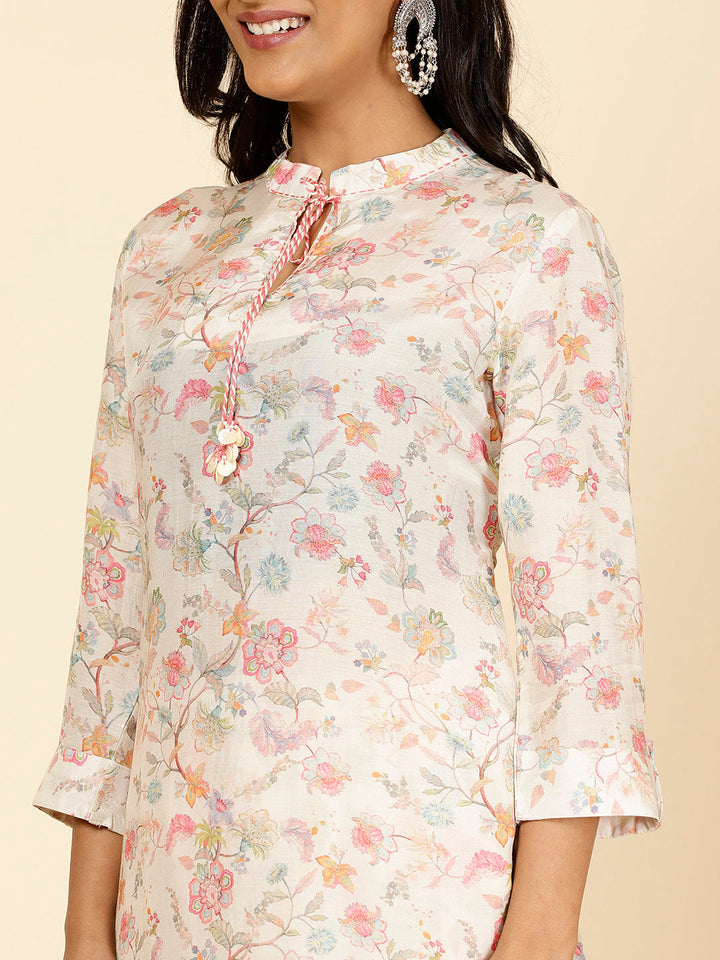 Floral Printed Muslin Kurti With Pants