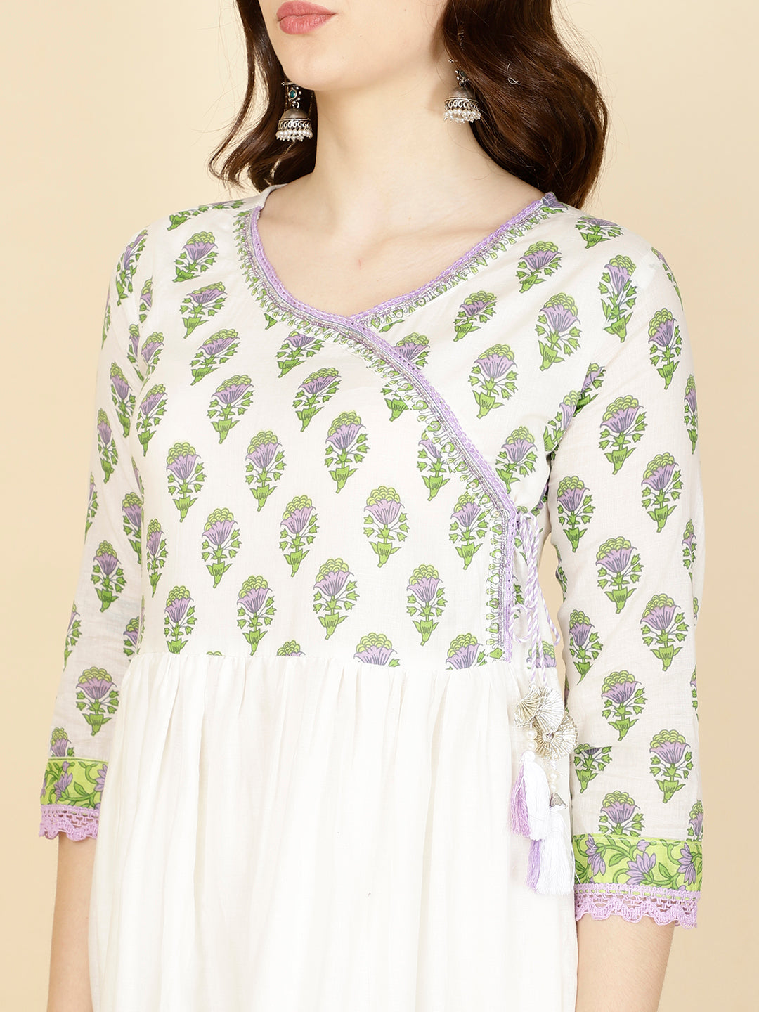 Floral Printed Cotton Kurta With Pants & Dupatta