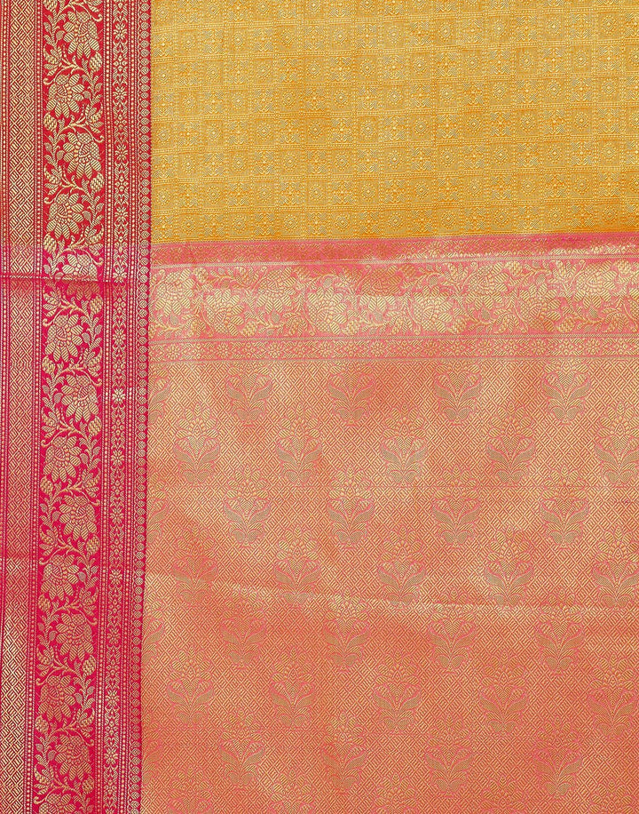 MBZ Meena Bazaar-Mustard Cotton Woven Saree