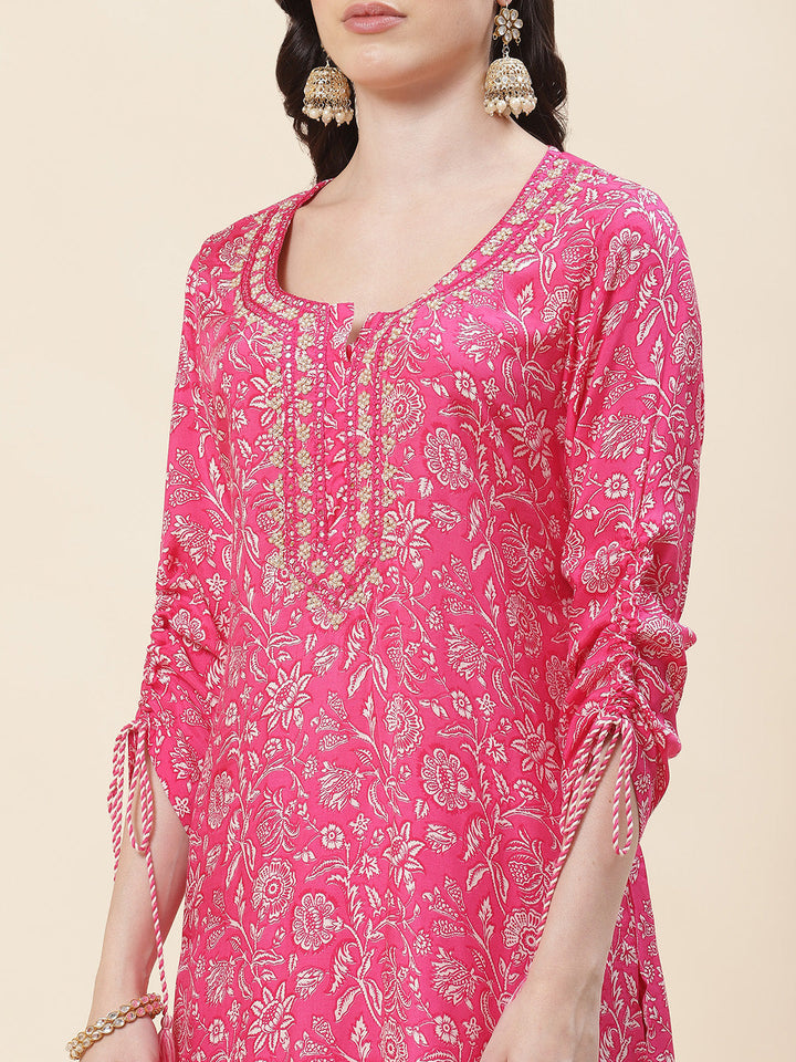 Floral Printed Muslin Kurta With Pants