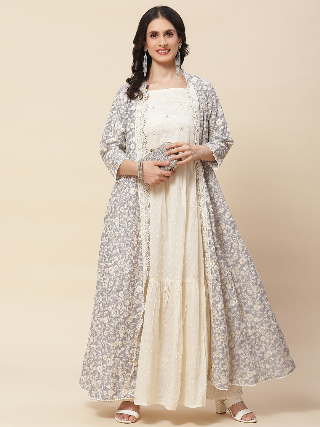Embroidered Cotton Gown With Jacket