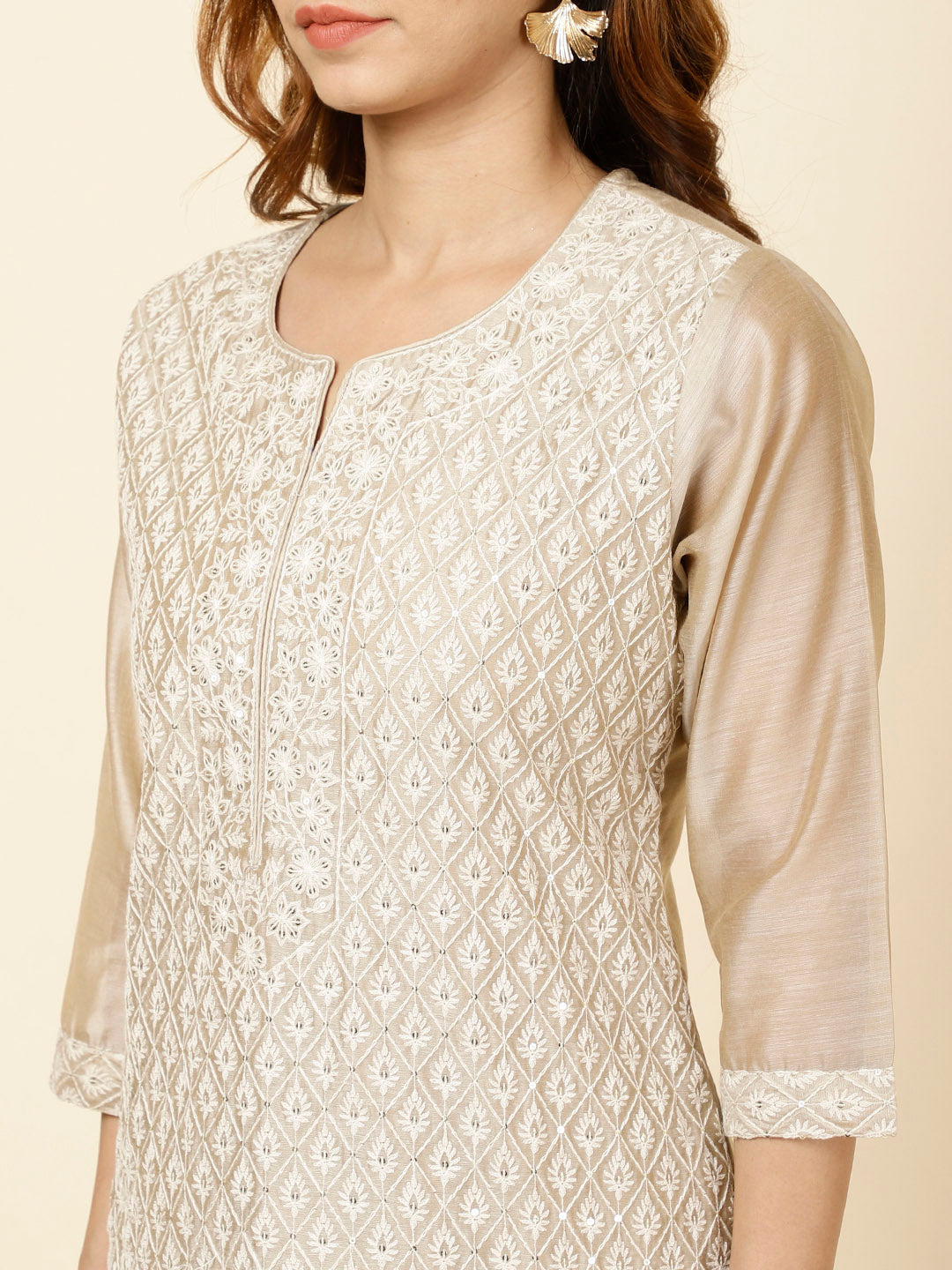 Sequence Work Embroidered Chanderi Kurta With Pants