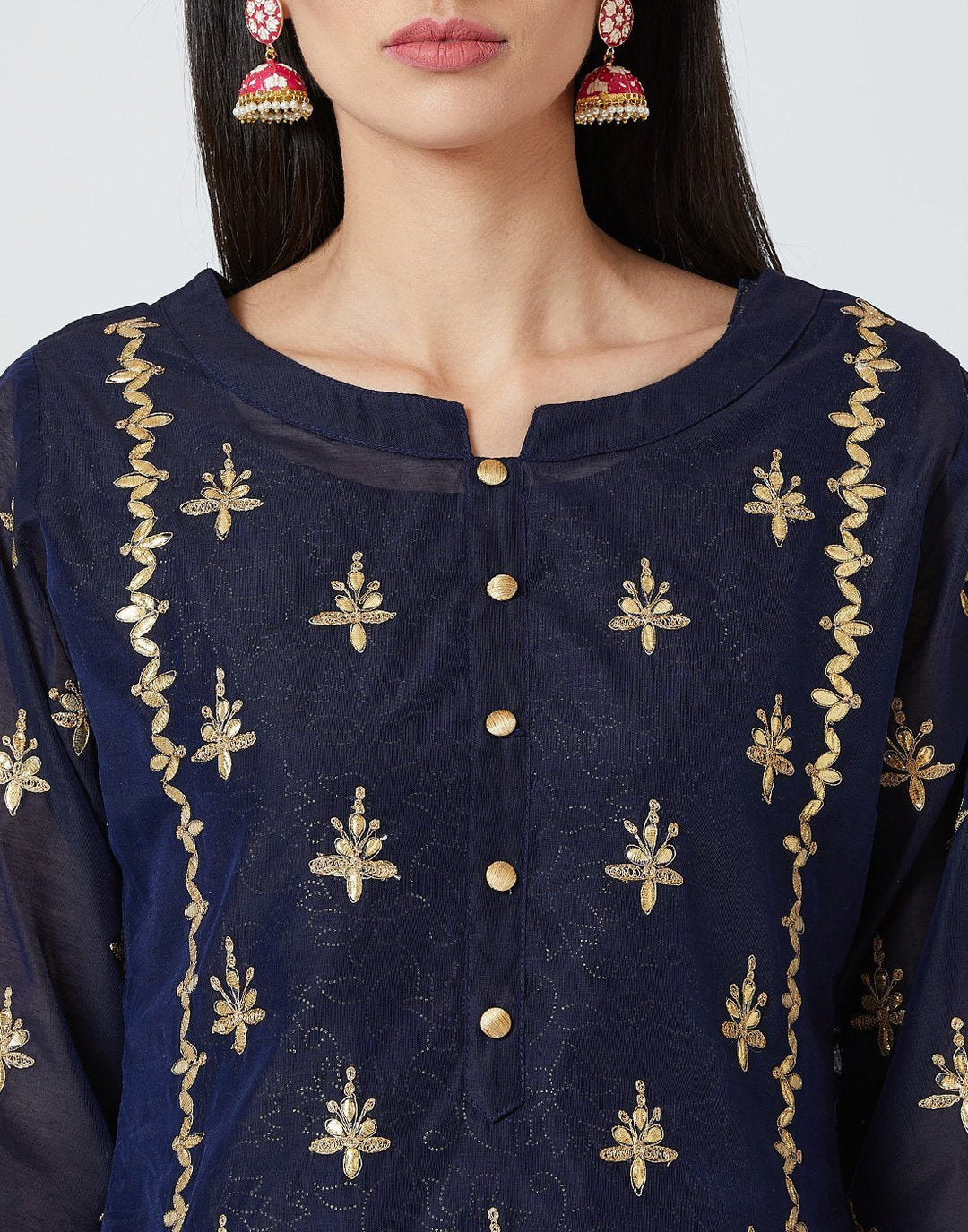 Navy Blue Cotton Chanderi Salwar Kameez
