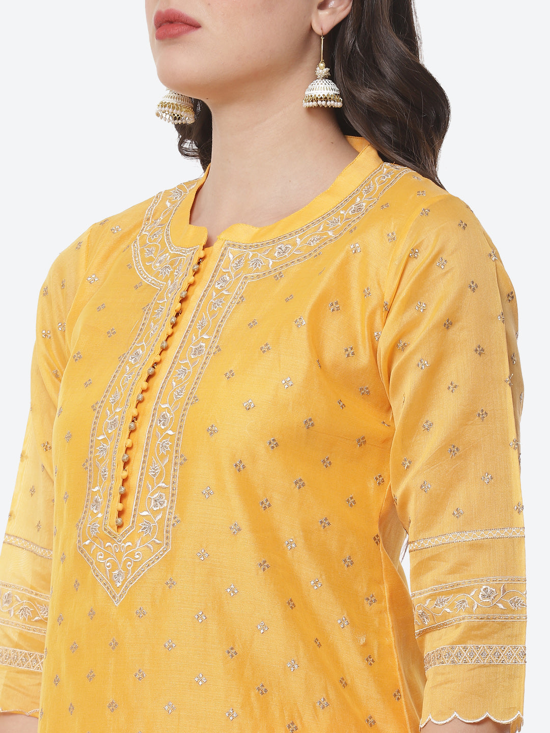 Resham Jaal Cotton Chanderi Stitched Salwar Kameez With Embroidered Dupatta