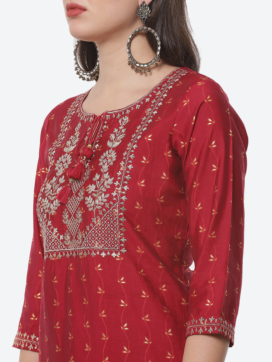 Embroidered Printed Cotton Kurta With Pant