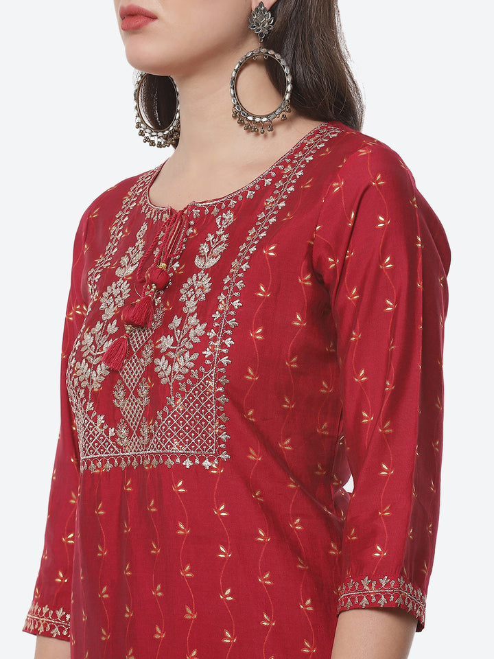 Embroidered Printed Cotton Kurta With Pant