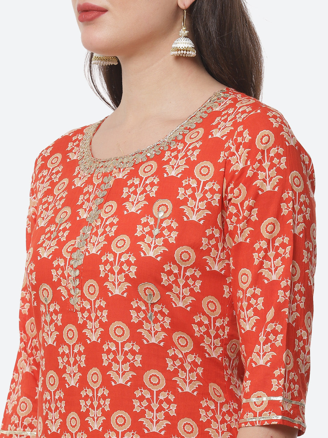 Printed Cotton Muslin Kurti With Printed Pant And Dupatta