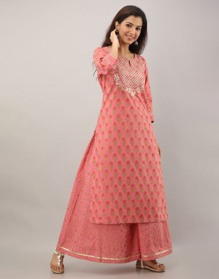 Printed Cotton Kurti With Plazzo