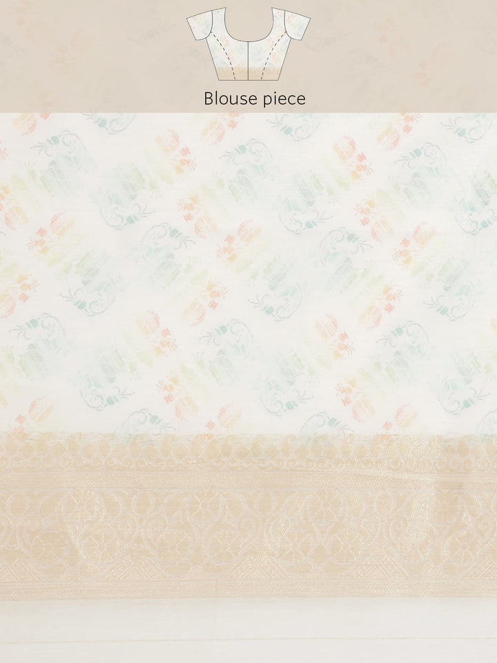Digital Floral Printed Banarasi Pallu Cotton Chanderi Saree