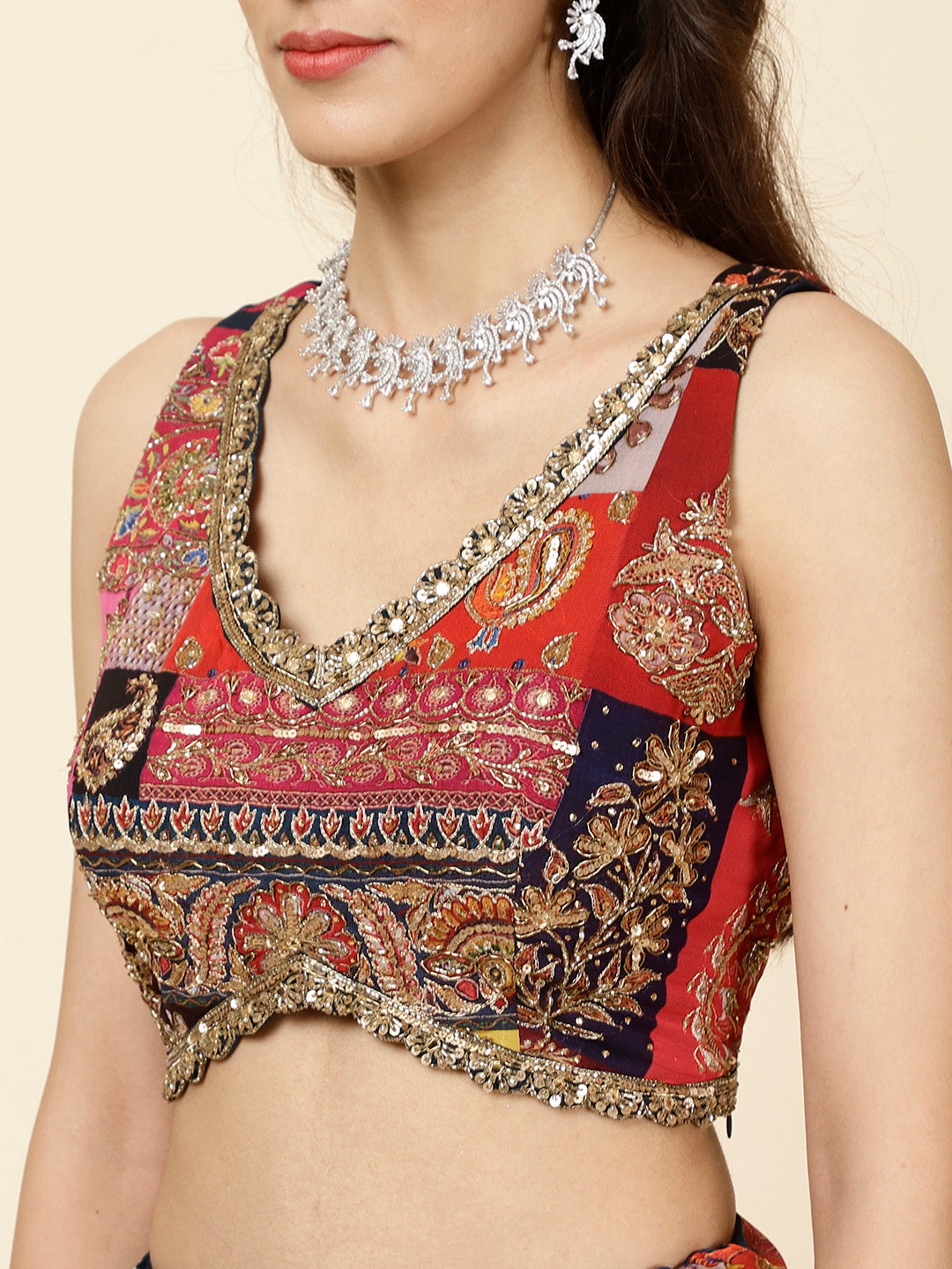 Sequence Embroidered Georgette Choli With Lehenga &amp; Dupatta