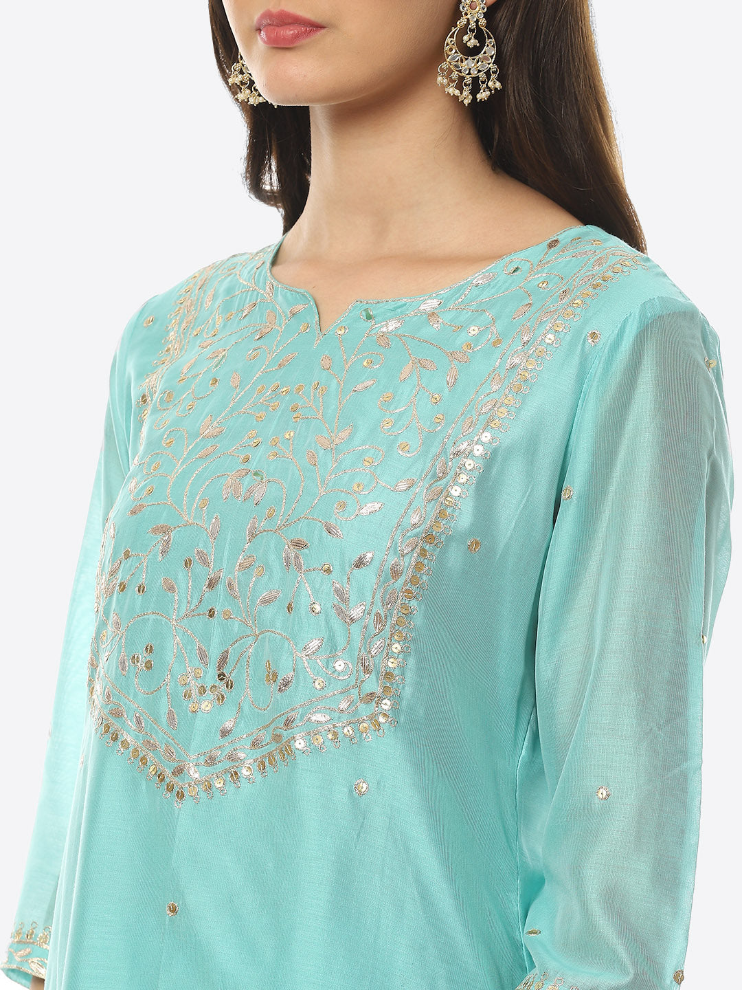 Embroidered Chanderi Kurta With Skirt