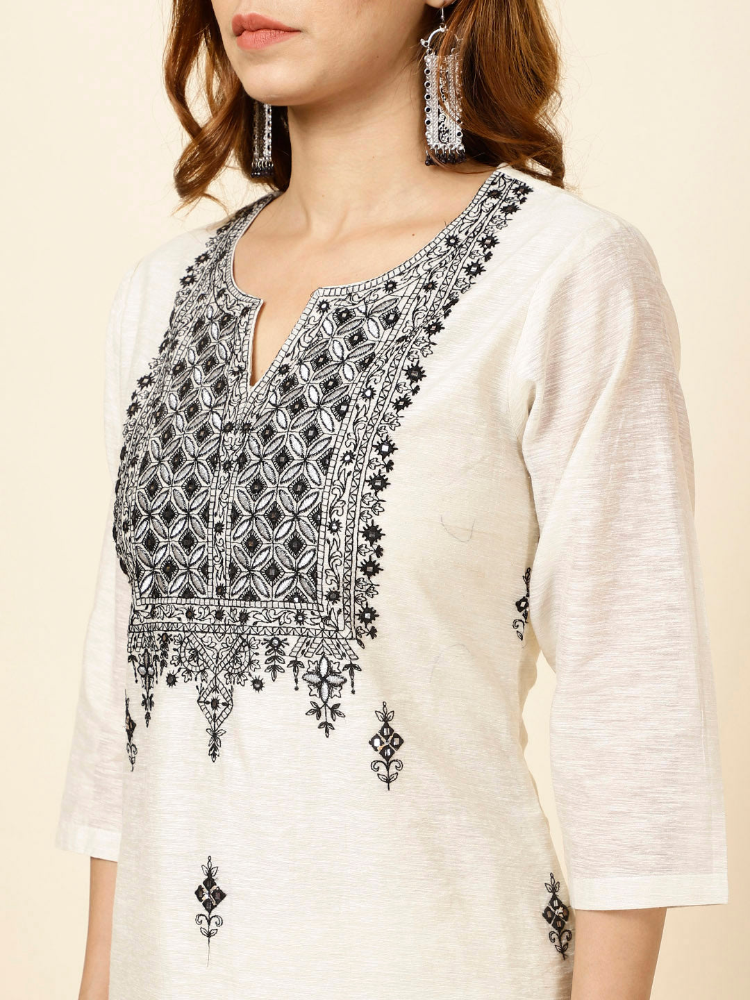 Embroidered Chanderi Kurta With Pants