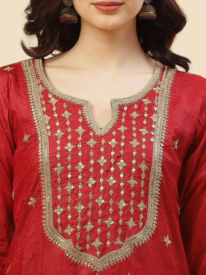 Embroidered Tussar Kurti With Pant