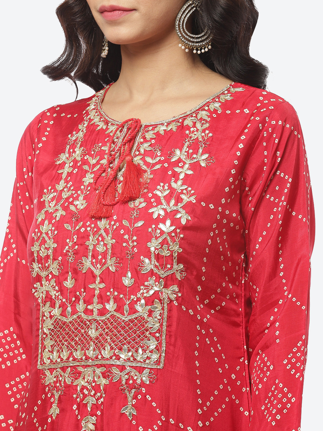 Gota Work Art Handloom Stitched Salwar Kameez With Chiffon Dupatta