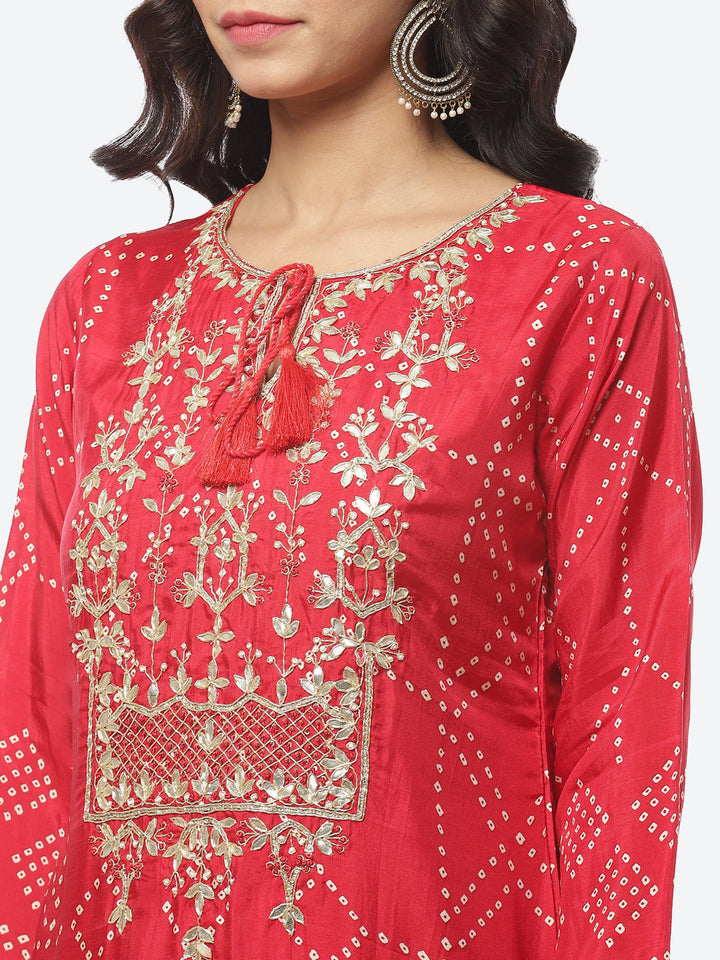 Gota Work Art Handloom Stitched Salwar Kameez With Chiffon Dupatta