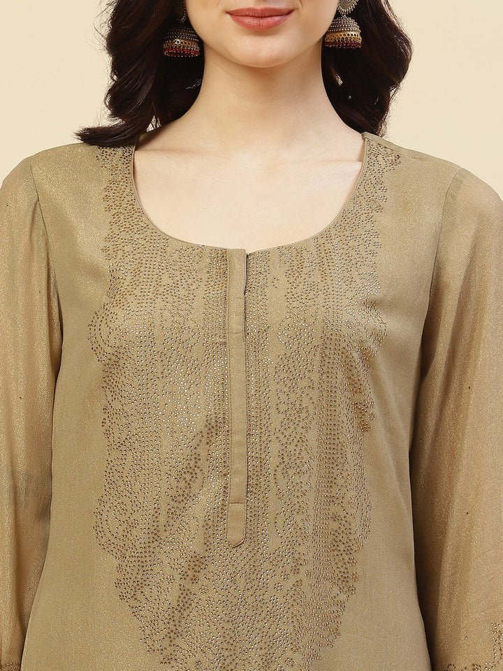 Embroidered Georgette Kurti With Palazzo And Dupatta