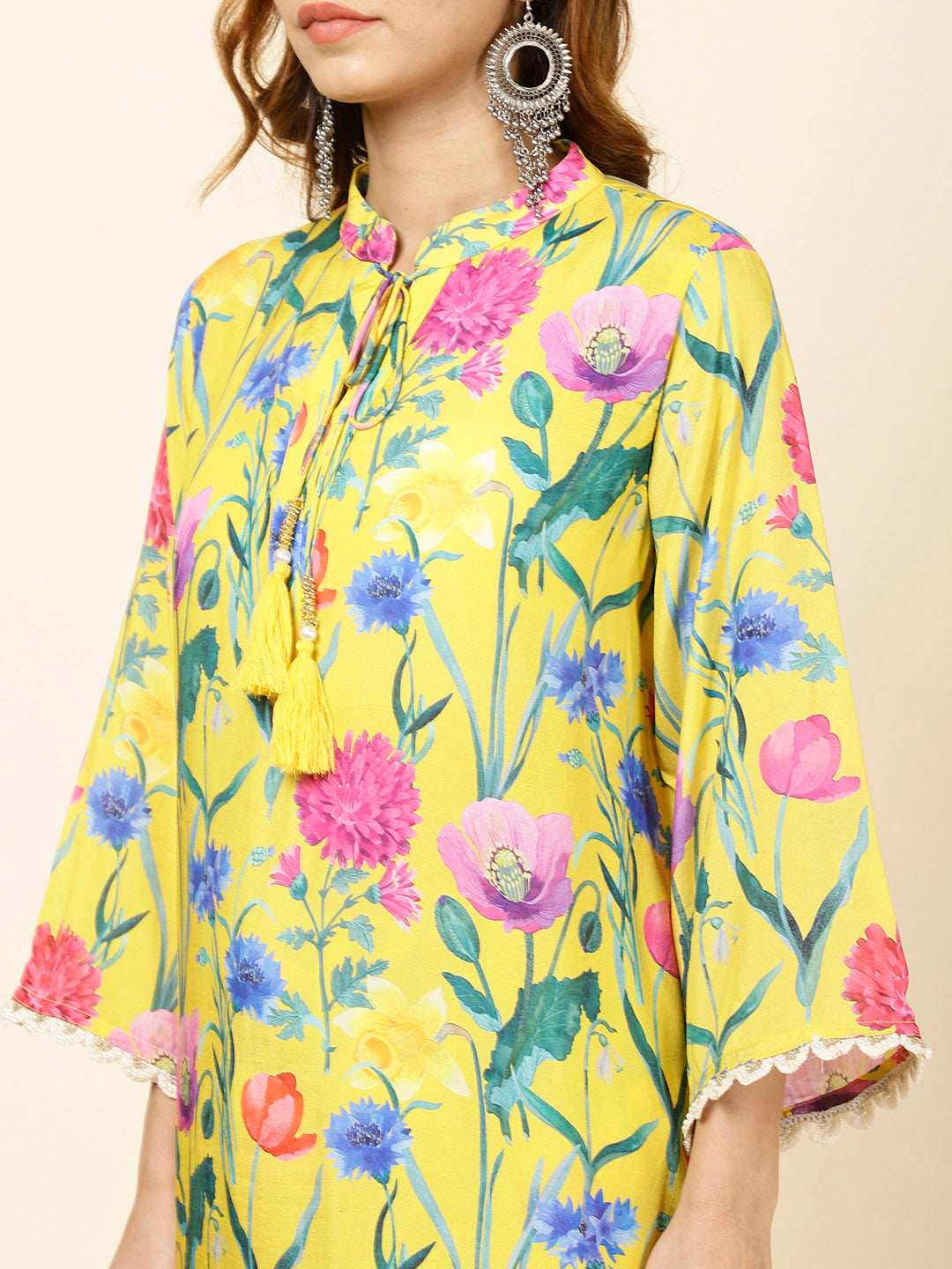 Floral Printed Muslin Kurti With Pants
