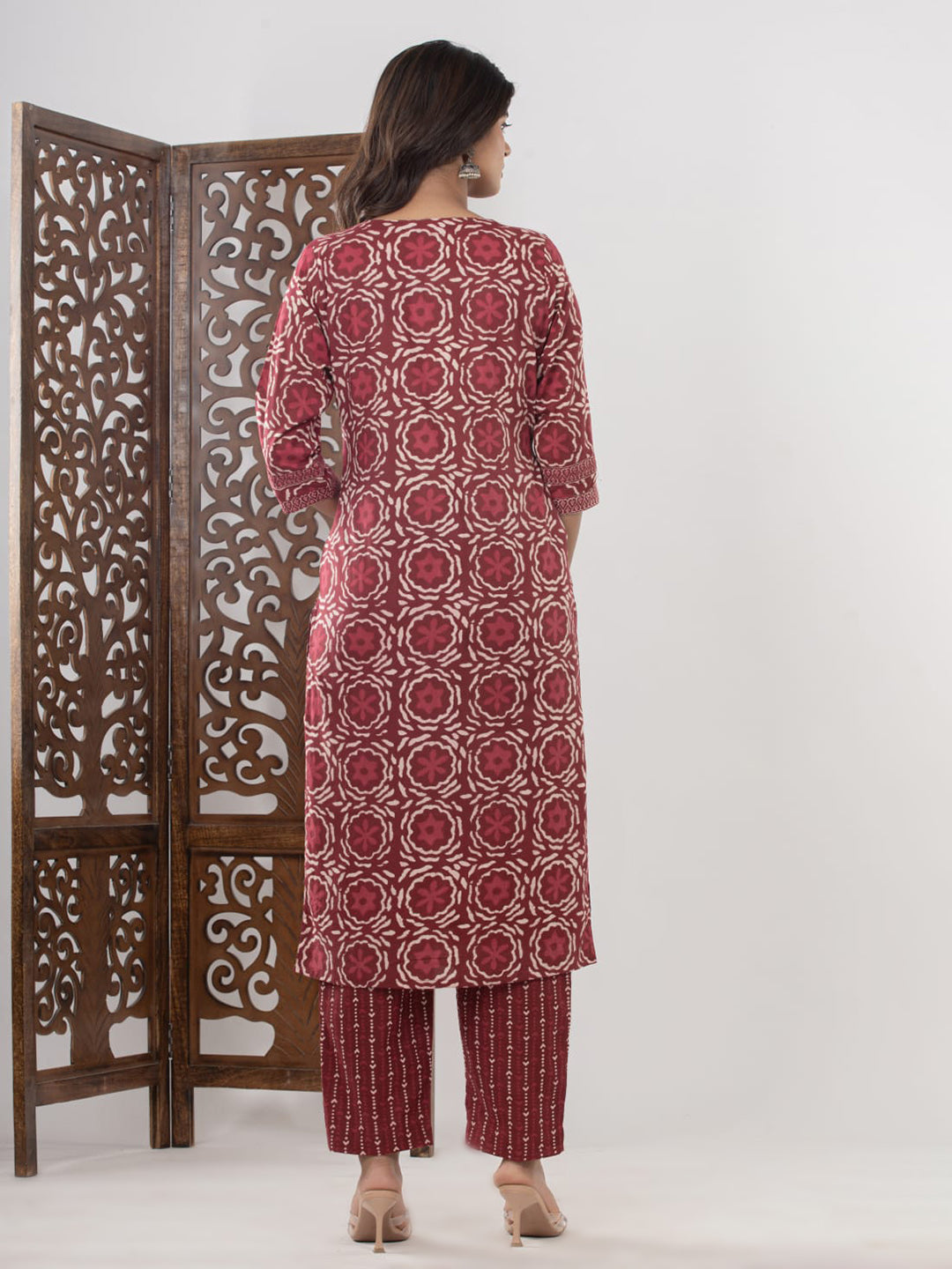 Maroon Embroidered Cotton Blend Straight Suit Set With Dupatta