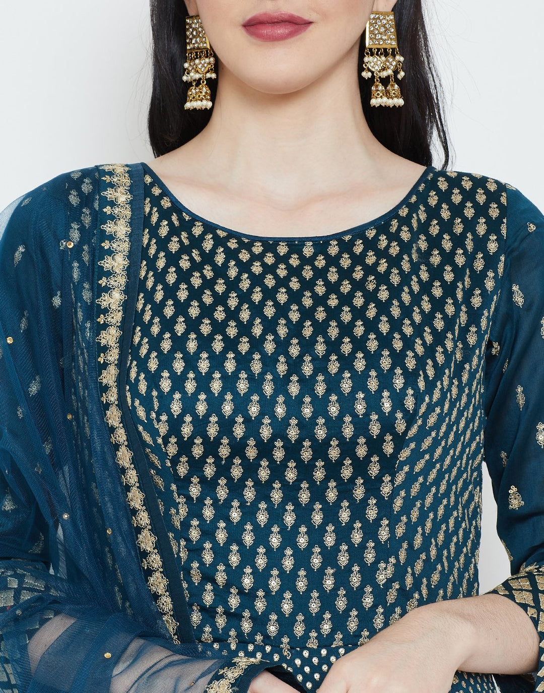MBZ Meena Bazaar-Maroon Cotton Chanderi Salwar Kameez