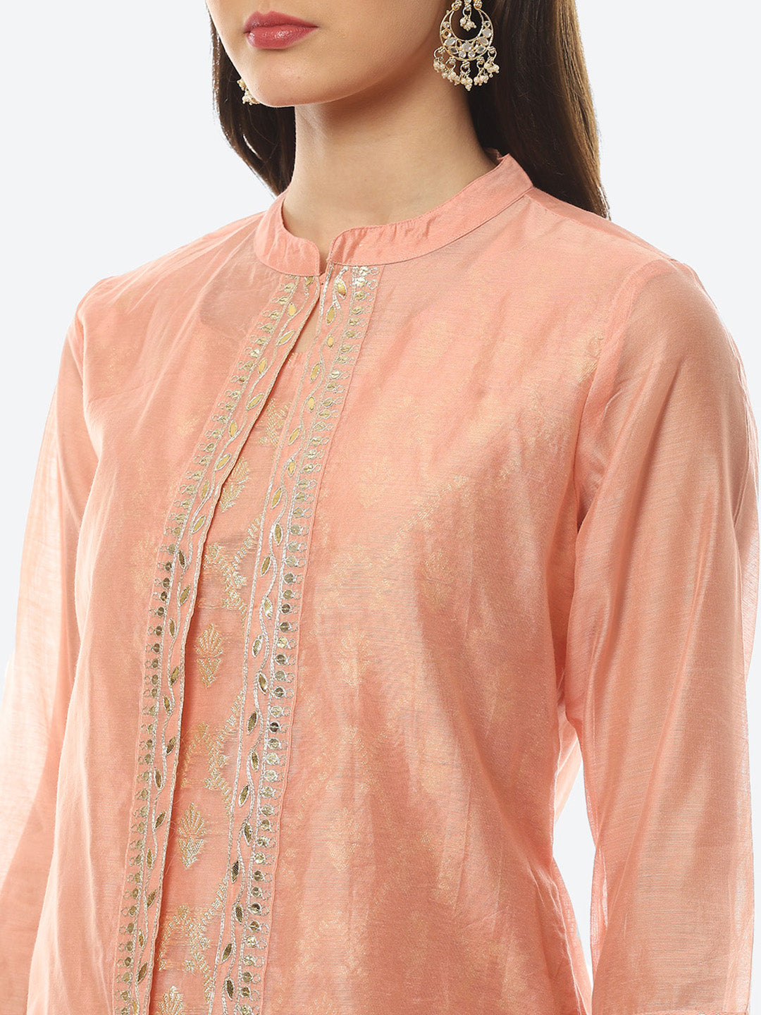 Embroidered Neck Chanderi Kurta With Palazzo