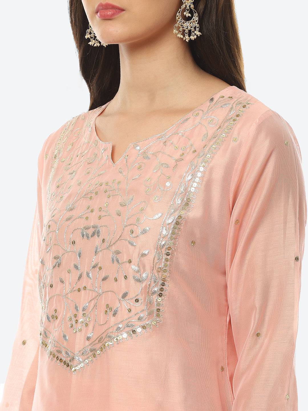 Embroidered Chanderi Kurta With Skirt