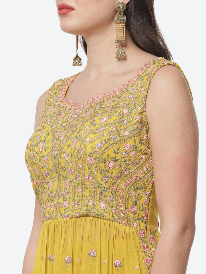 Resham Booti Georgette Stitched Anarkali Salwar Kameez With Net Dupatta