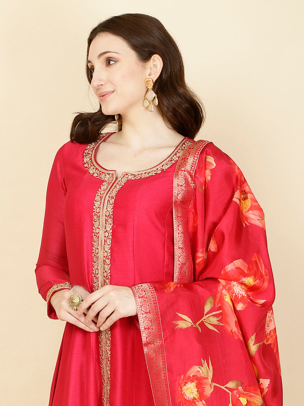 Neck Embroidery Handloom Kurta With Pants & Dupatta
