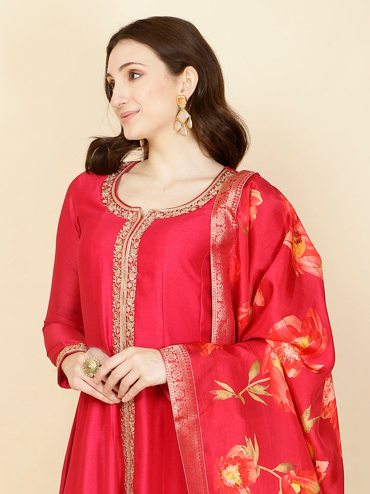 Neck Embroidery Handloom Kurta With Pants &amp; Dupatta