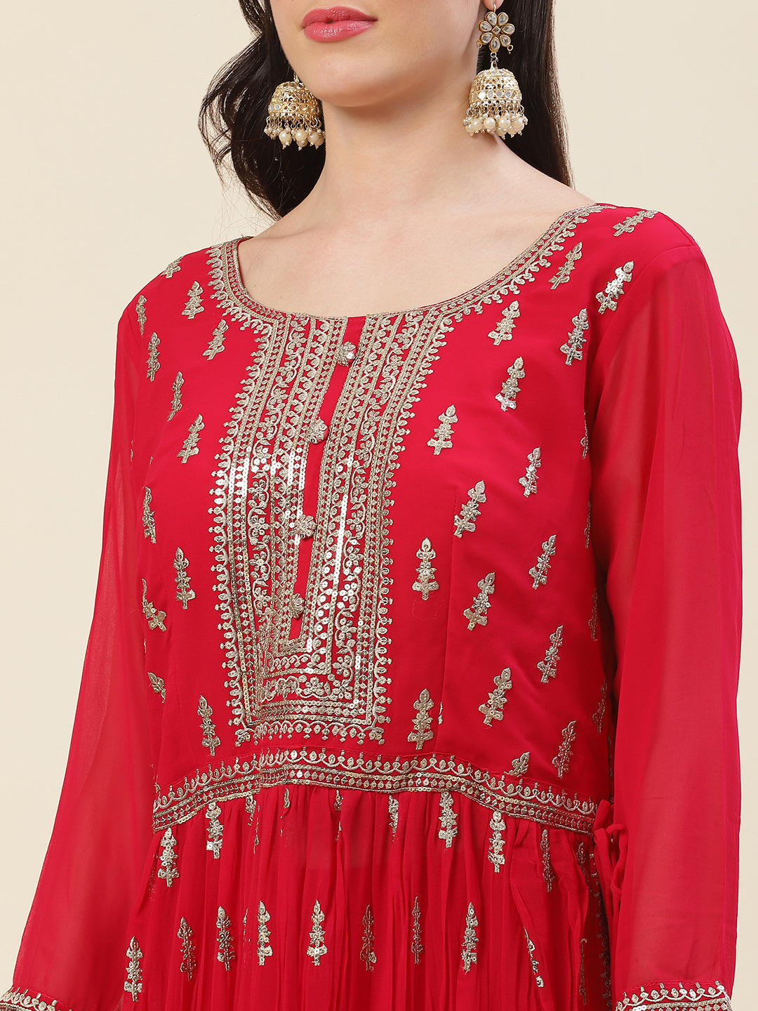Resham Sequin Booti Georgette Kurta With Palazzo &amp; Dupatta