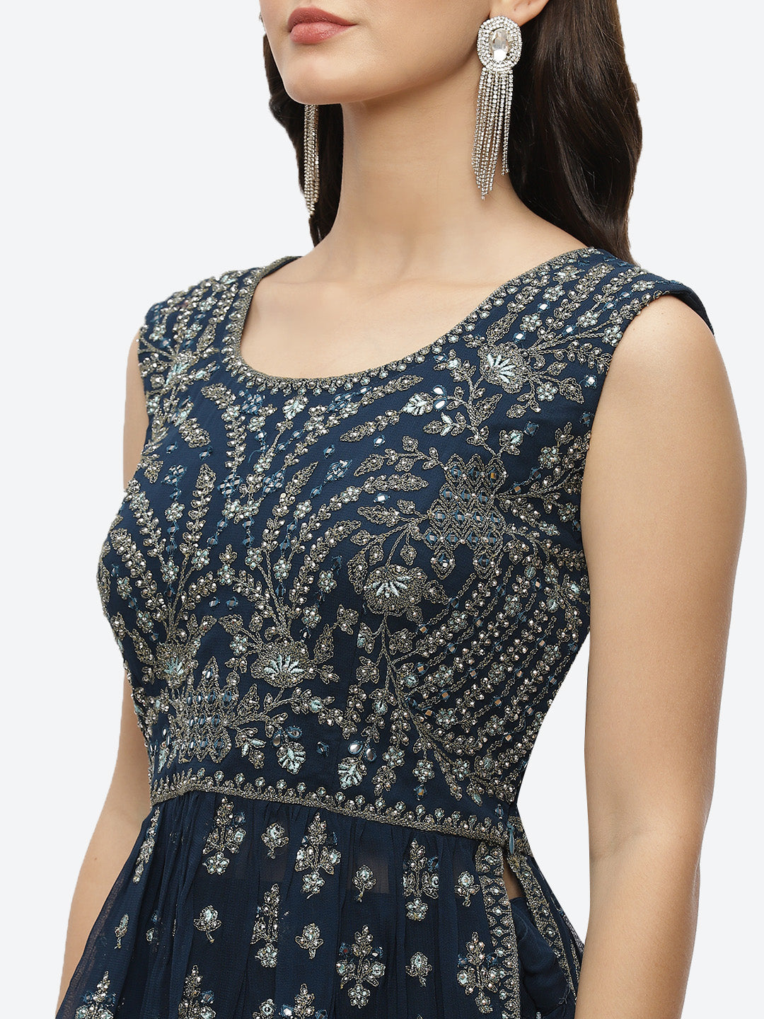 Embroidered Resham Mirror Georgette Choli With Lehenga &amp; Dupatta