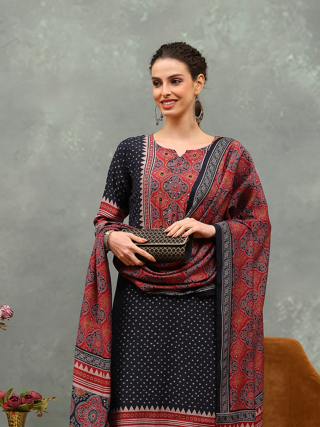 Printed Muslin Kurta With Pants &amp; Dupatta
